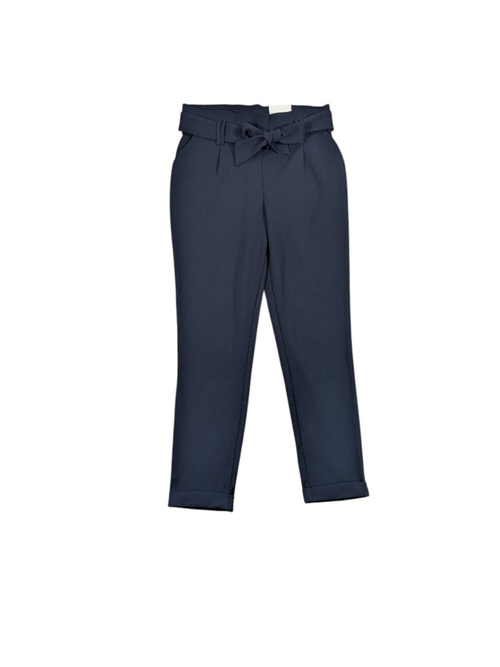 Women's Classic Navy Ankle Pants W/Bow Tie Waist